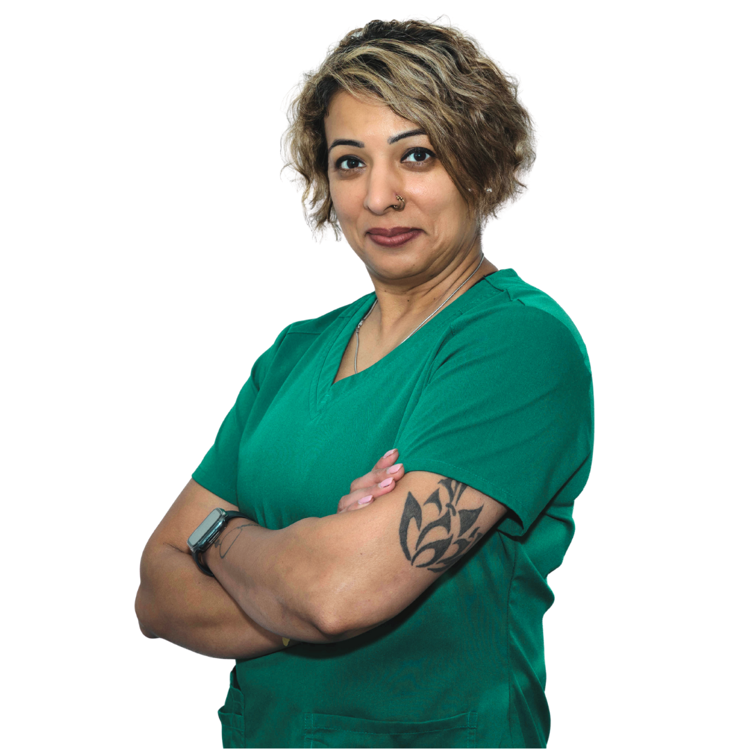 Sandy Kooner Massage Specialist in Green Scrubs